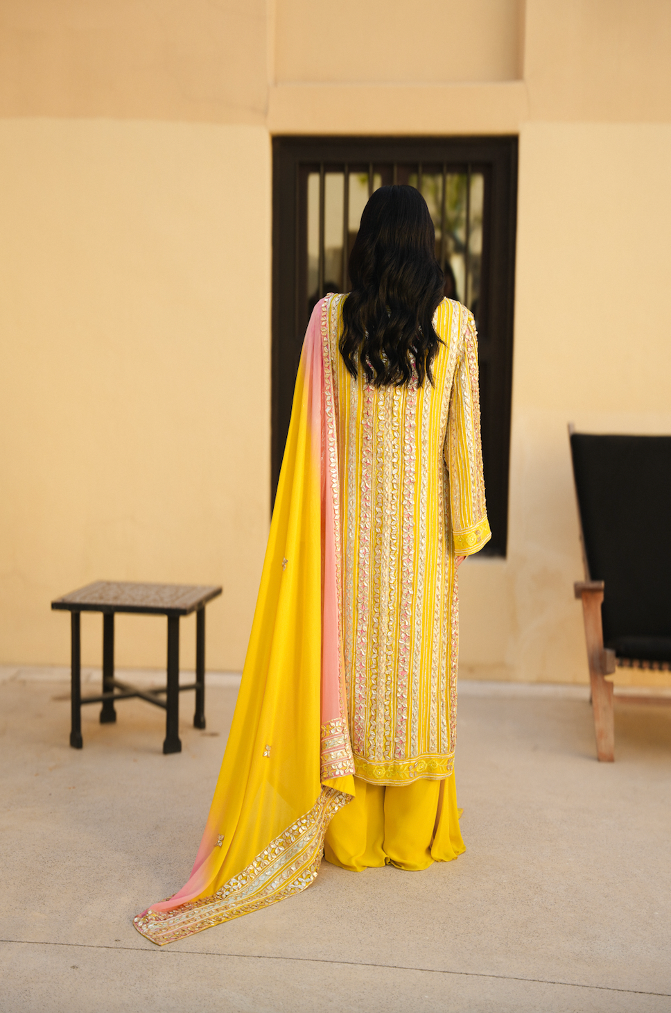 SUNSHINE YELLOW MULTI-COLOUR PARISAA LONG KURTA WITH SHARARA