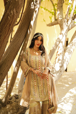 BEIGE PARISAA GARARA (PINK & PURPLE DETAILS)