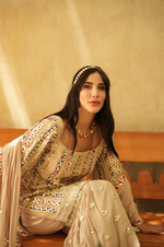 BEIGE PARISAA GARARA (PINK & PURPLE DETAILS)