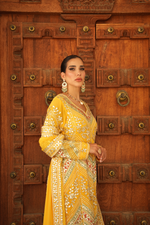 VIBRANT YELLOW PARISAA LONG KURTA WITH SHARARA (ORANGE & GREEN DETAILS)