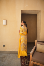 VIBRANT YELLOW PARISAA LONG KURTA WITH SHARARA (ORANGE & GREEN DETAILS)