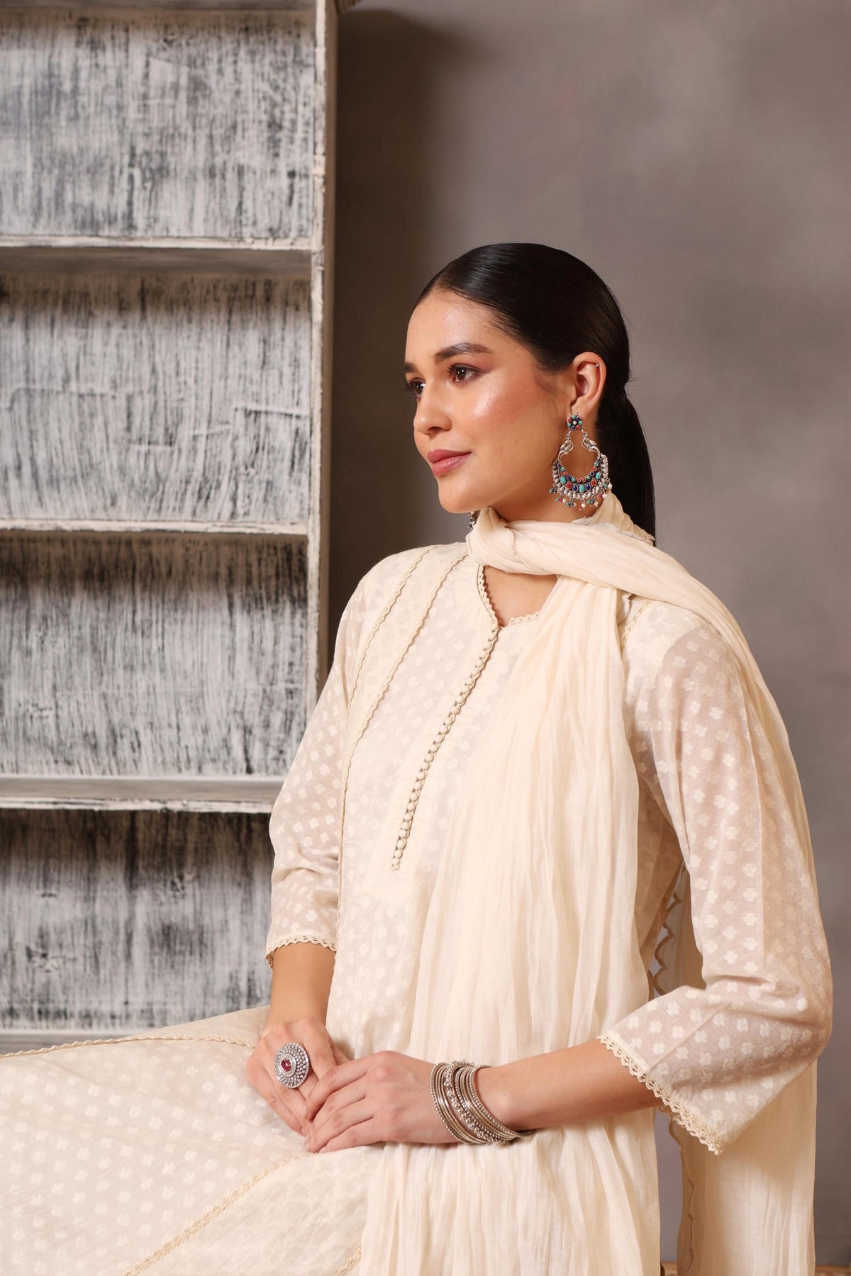 Ivory Pure Cotton Silk Kurta Pants Set