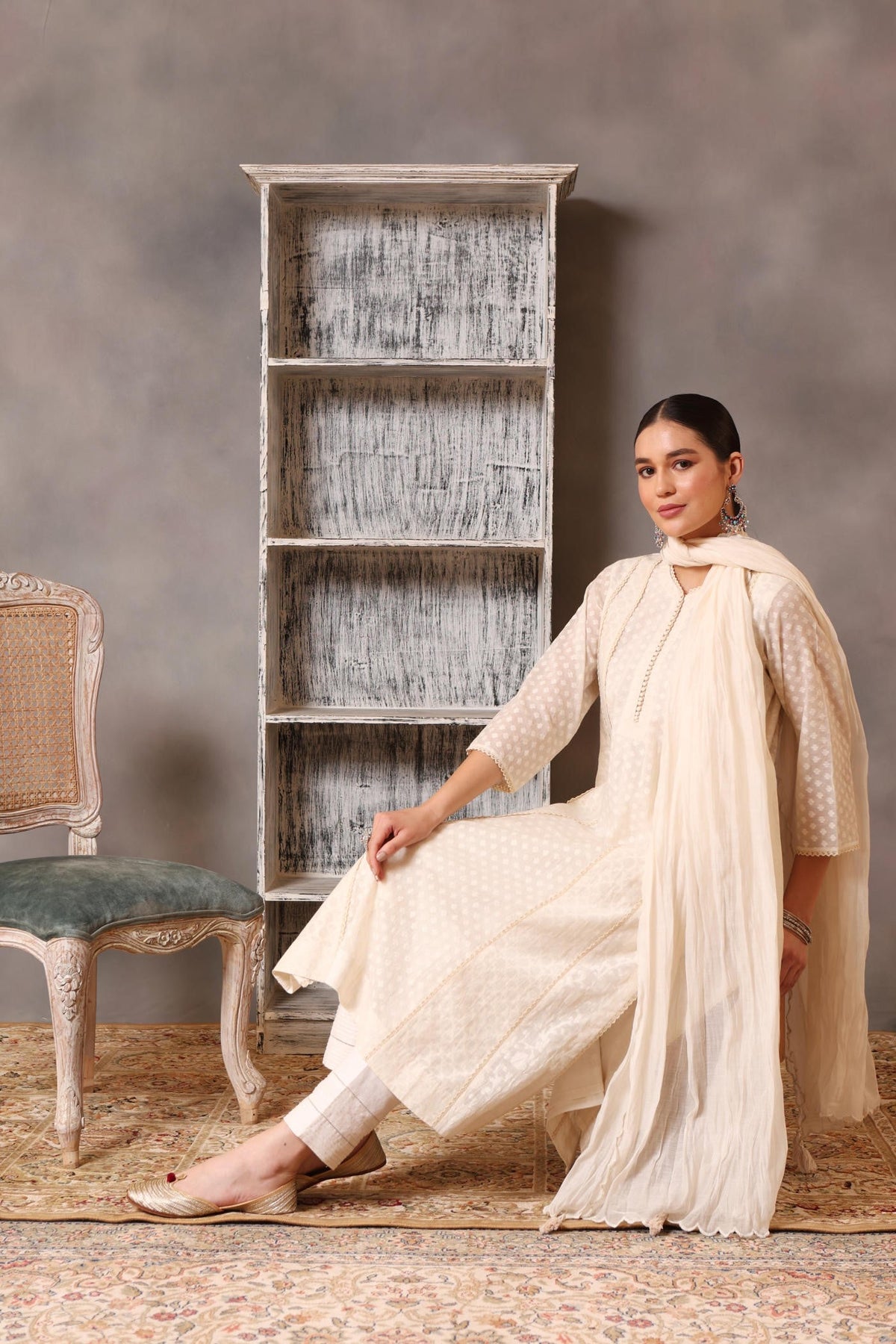 Ivory Pure Cotton Silk Kurta Pants Set