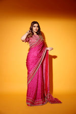 Red and hot pink saree heavy