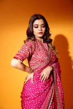 Red and hot pink saree heavy