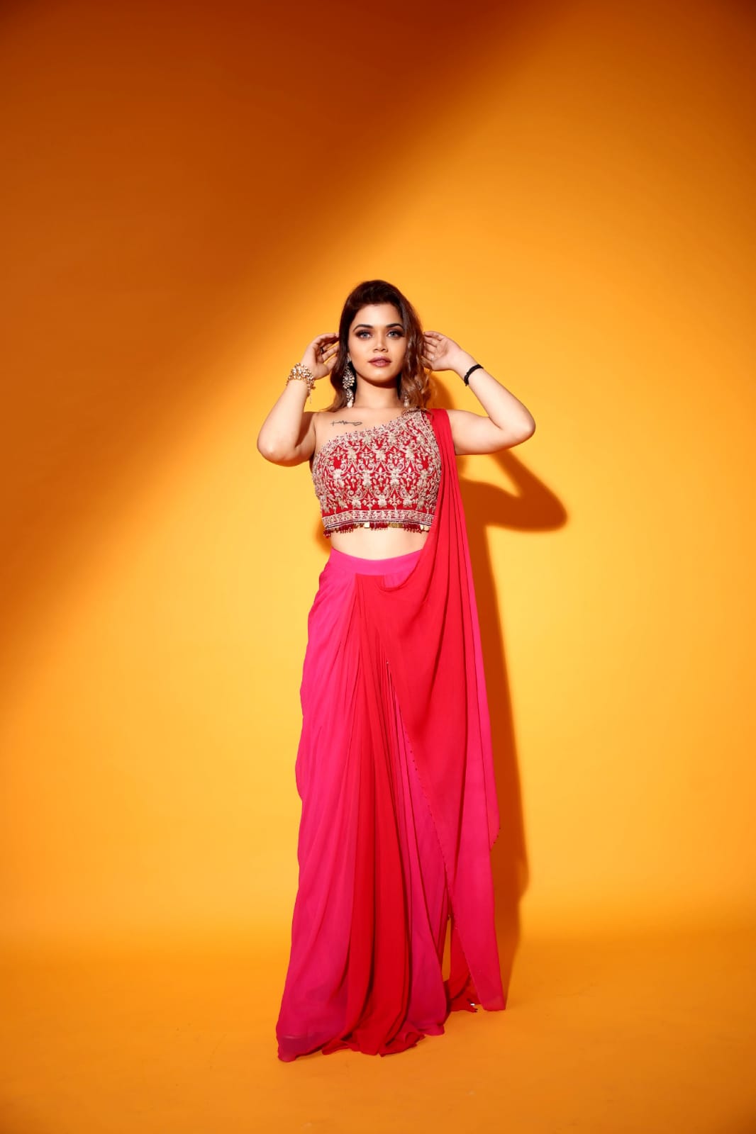 Redpink ombre saree