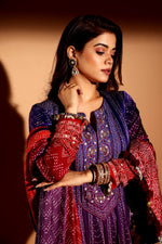 Maroon purple bandhani anarkali set