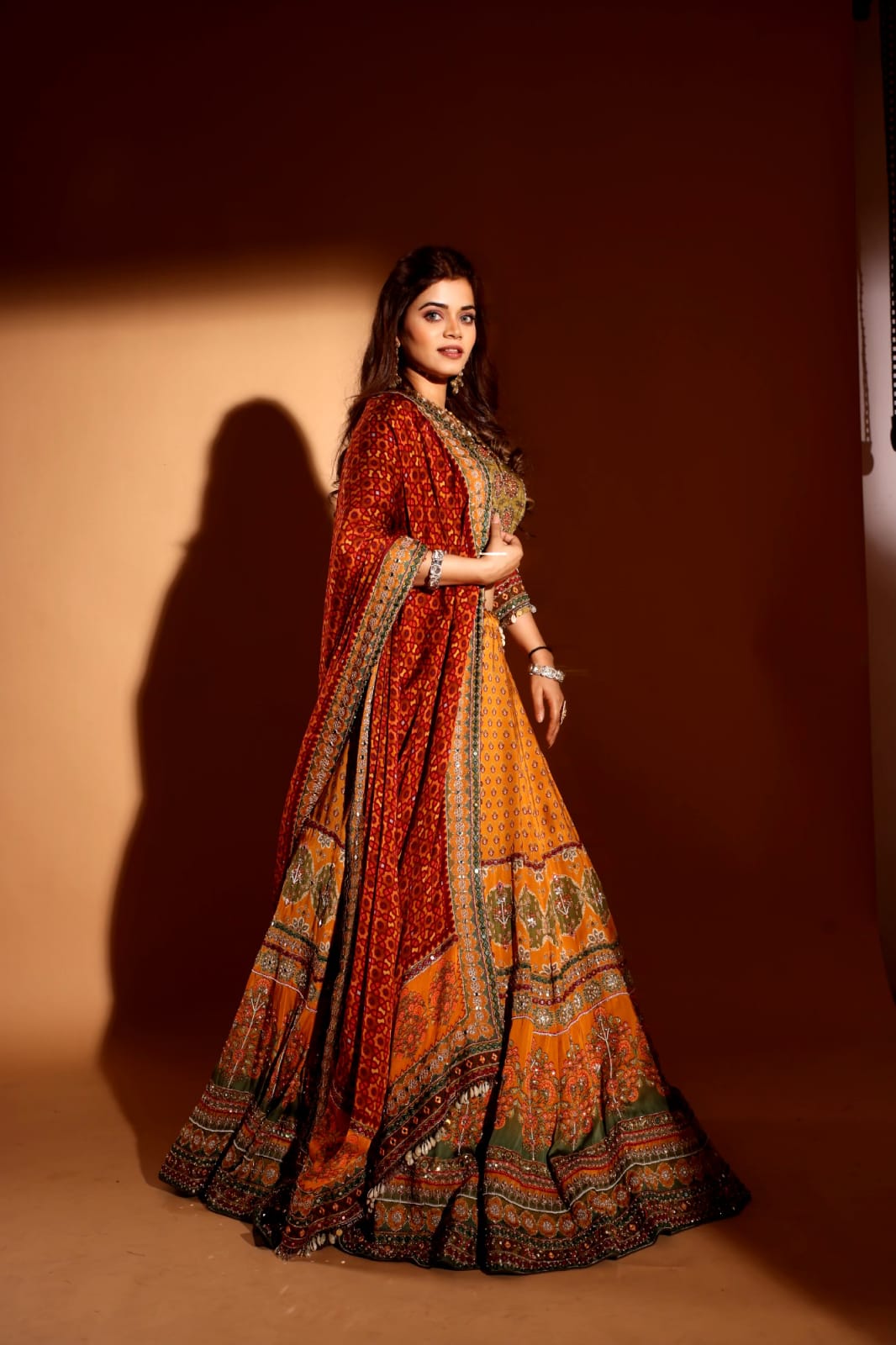 Mustard and Green heavy shell lehenga