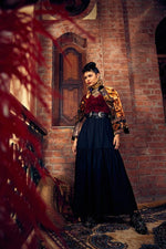 Tie dye blue maroon heavy embroideryjacket blue velvet collar