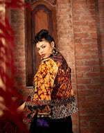 Tie dye blue maroon heavy embroideryjacket blue velvet collar