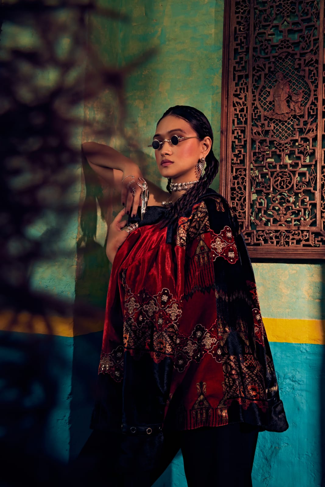 Maroon black velvet jacket