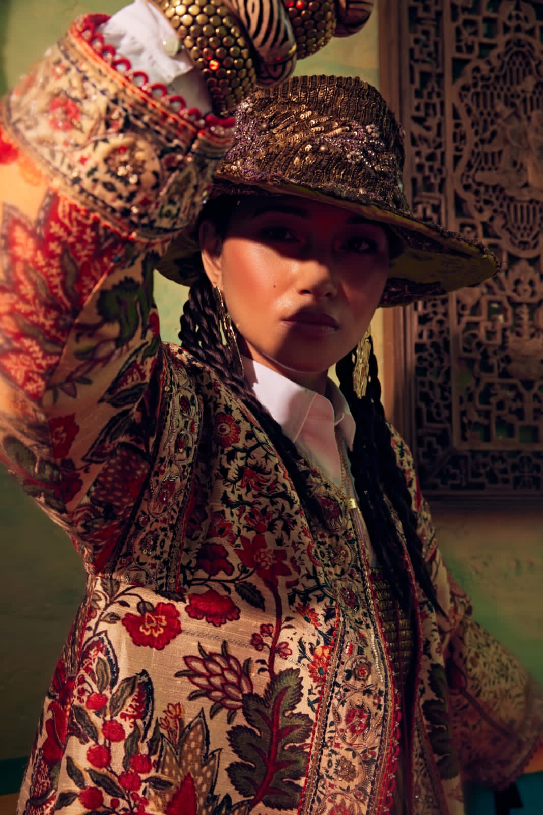 Vintage flore printed long jacket