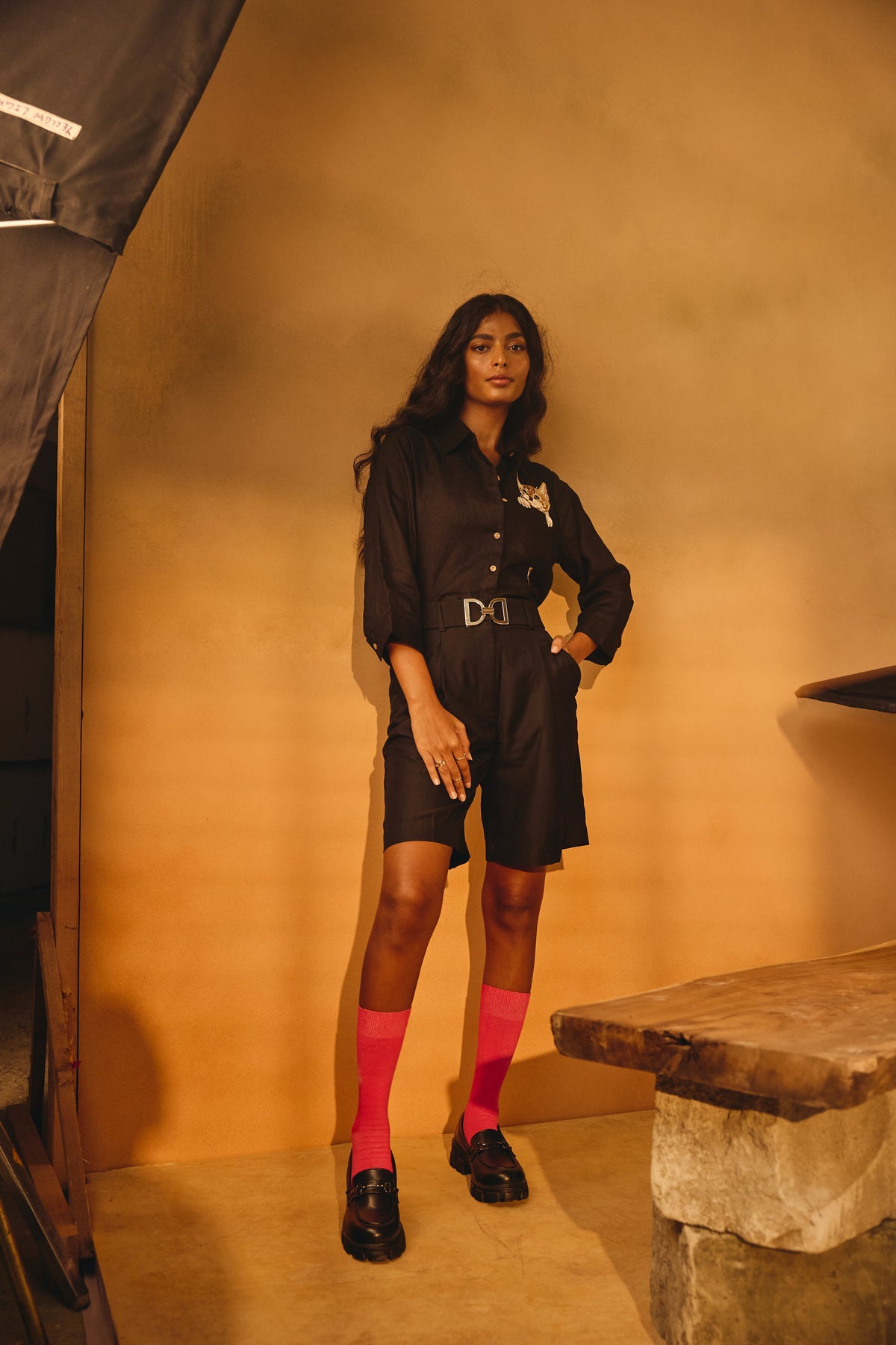 Black Cat Embroidered Shirt