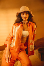 Orange Big Shirt with Floral Embroidery