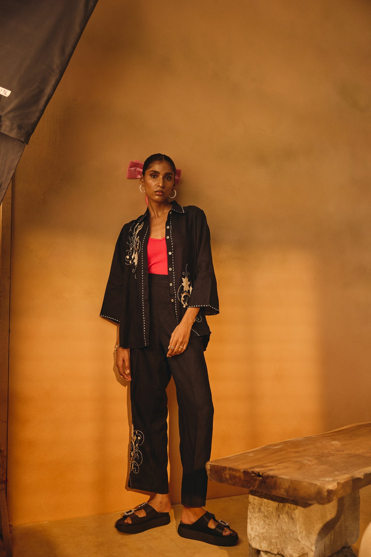 NAVY FLOWER EMBROIDERY CO-ORD SET